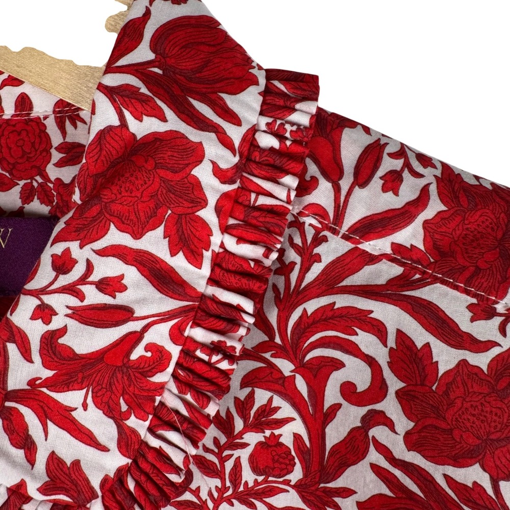 J.Crew Liberty Sambourne Fabric Floral Ruffle Collar Blouse Women S Cropped Red - Picture 5 of 10